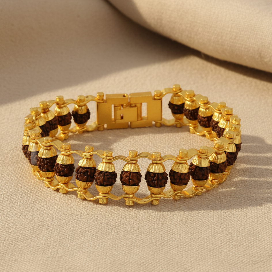 5 Mukhi Rudraksha Golden Bracelet (Shiv Kavach)