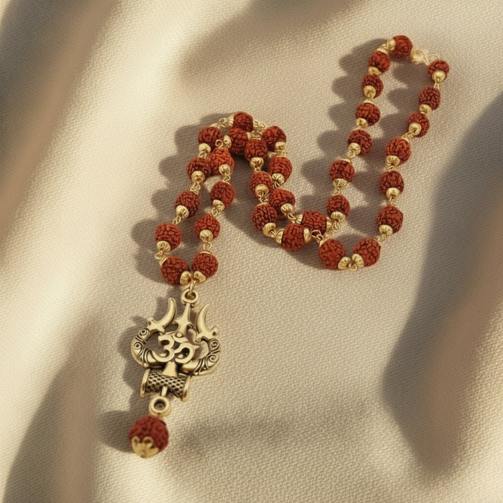 5 Mukhi Golden Cap Rudraksha Mala with Pendant (30 Bead)