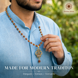 5 Mukhi Golden Cap Rudraksha Mala with Pendant (44+1 Beads)