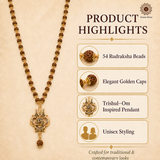 5 Mukhi Golden Cap Rudraksha Mala with Pendant (44+1 Beads)