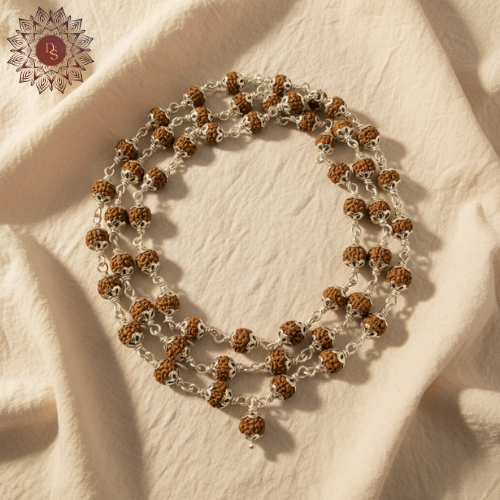5 Mukhi Silver Cap Rudraksha Mala (108+1 Beads)