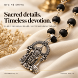 Silver Plated Karungali Mala with Lord Murugan Pendant