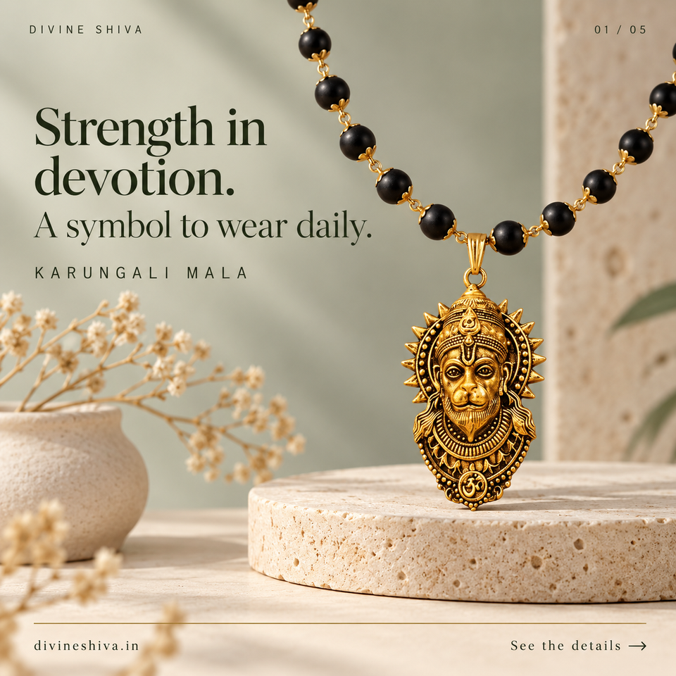 Gold Plated Karungali Mala with Lord Hanuman Pendant