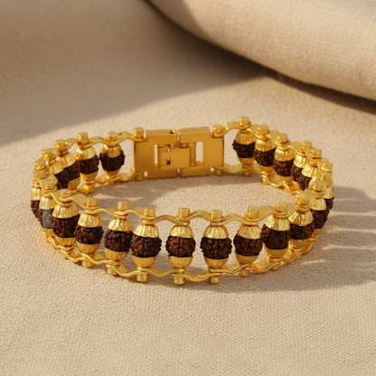 5 Mukhi Rudraksha Golden Bracelet (Shiv Kavach)