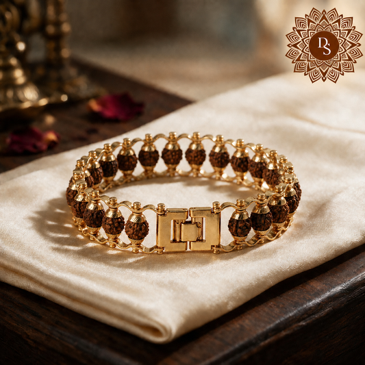 5 Mukhi Rudraksha Golden Bracelet (Shiv Kavach)