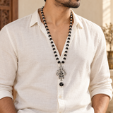 Silver Plated Karungali Mala with Trishool Pendant