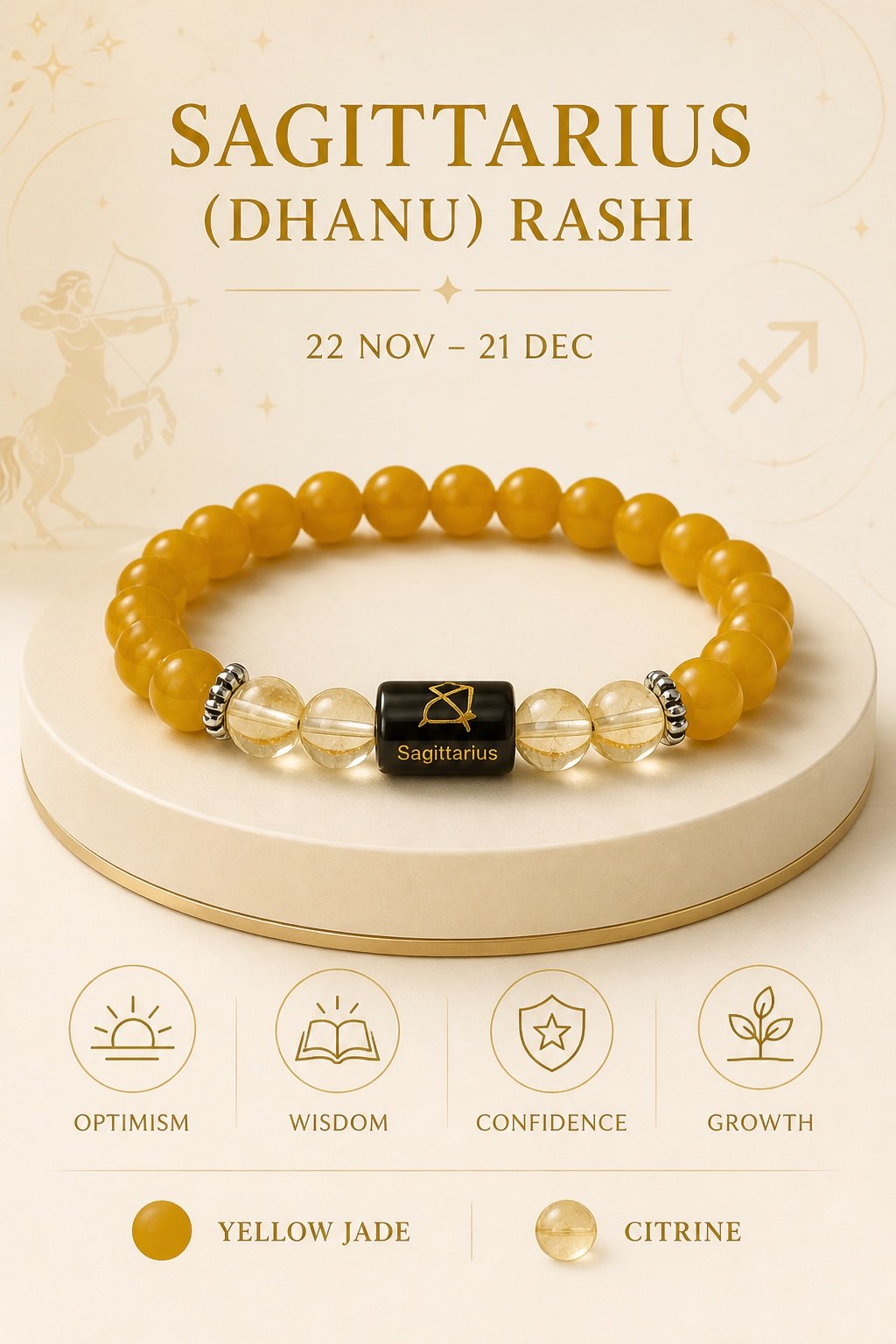 Sagittarius bracelet optimism wisdom confidence and growth benefits