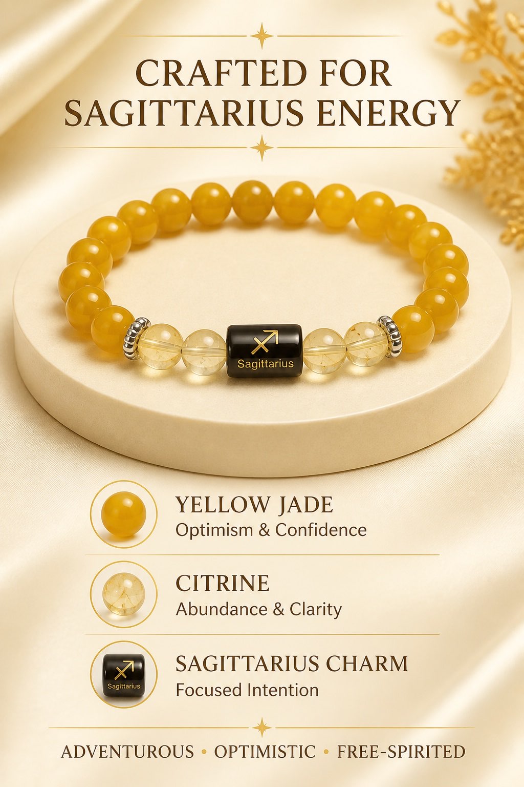 Sagittarius bracelet Yellow Jade Citrine and signature bead details