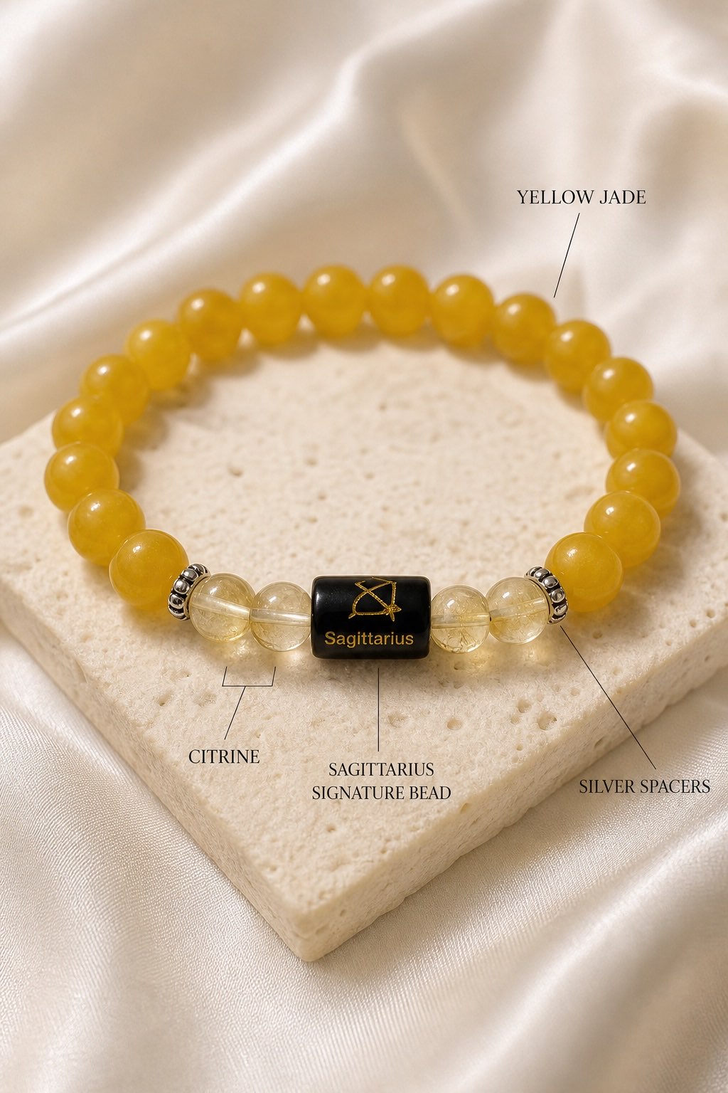 Sagittarius bracelet feature close-up showing signature bead Citrine and silver spacers
