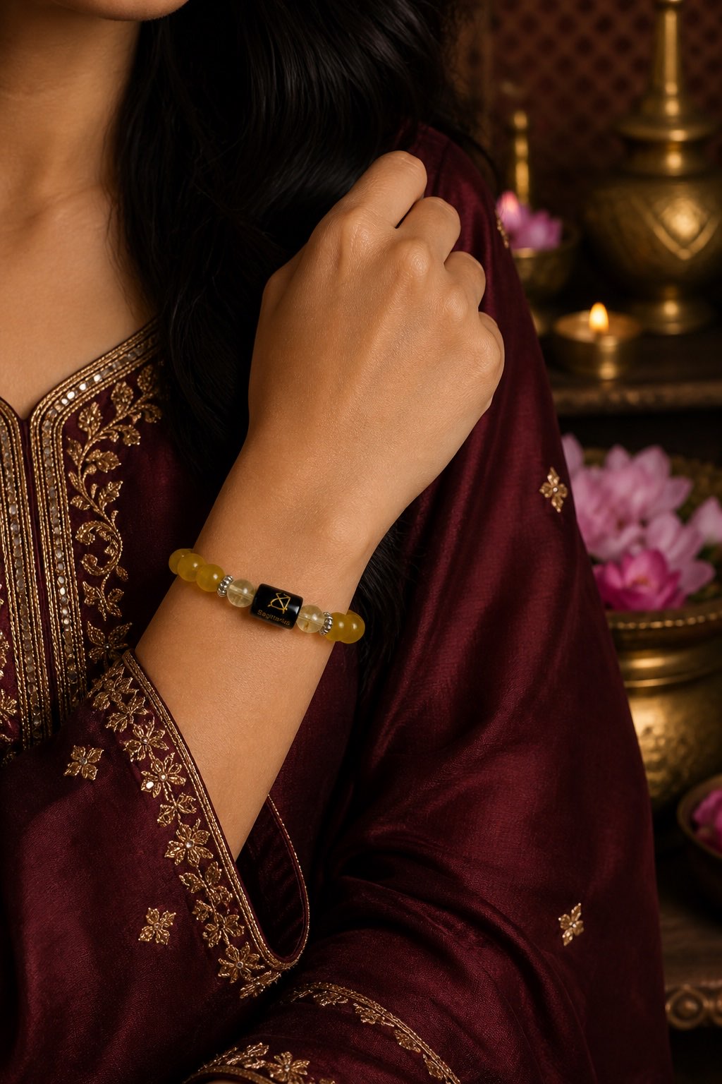 Sagittarius Dhanu bracelet worn on a female wrist