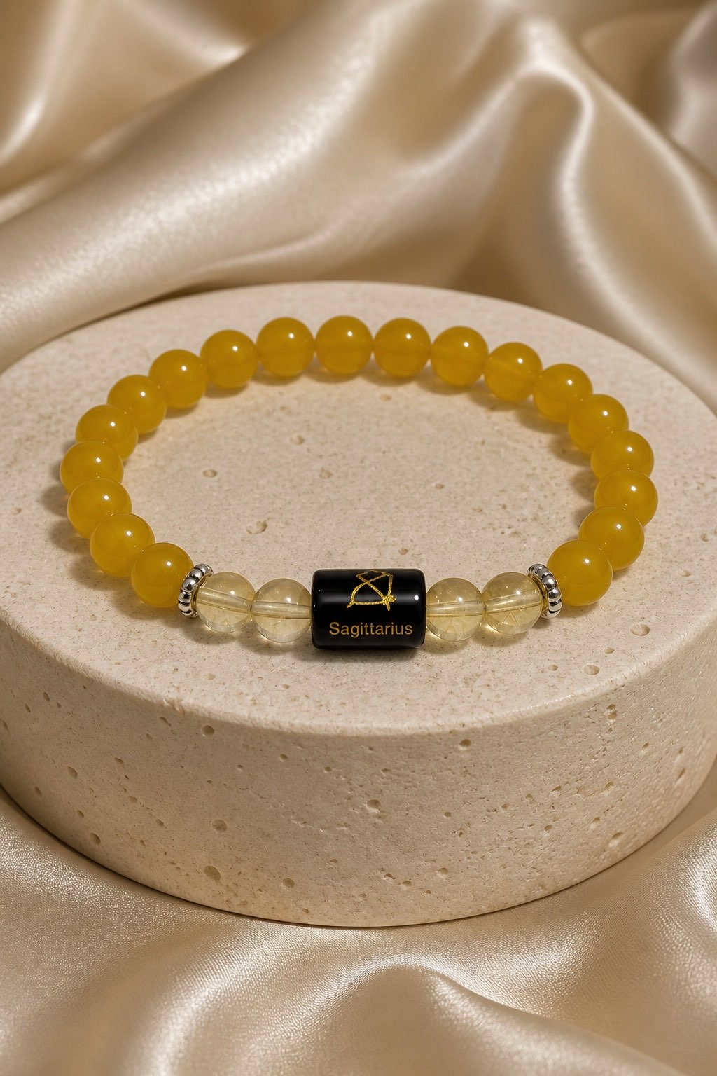 Sagittarius Dhanu Rashi bracelet overview with Yellow Jade and Citrine